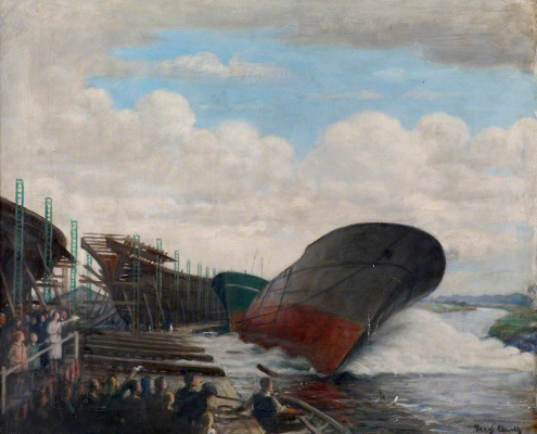 Elwell, Frederick William, 1870-1958; Beverley Shipyard, East Riding of Yorkshire (Launching Trawler)
